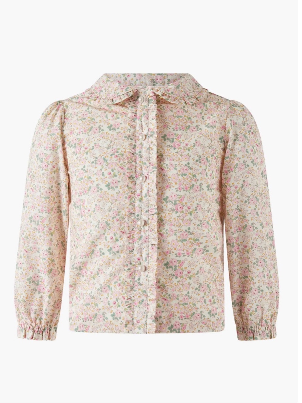 Rachel Riley Pink Floral Ruffle-Trim Button Blouse girls size 6